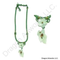 Carved Green Jade Flower Beads Necklace of Youth